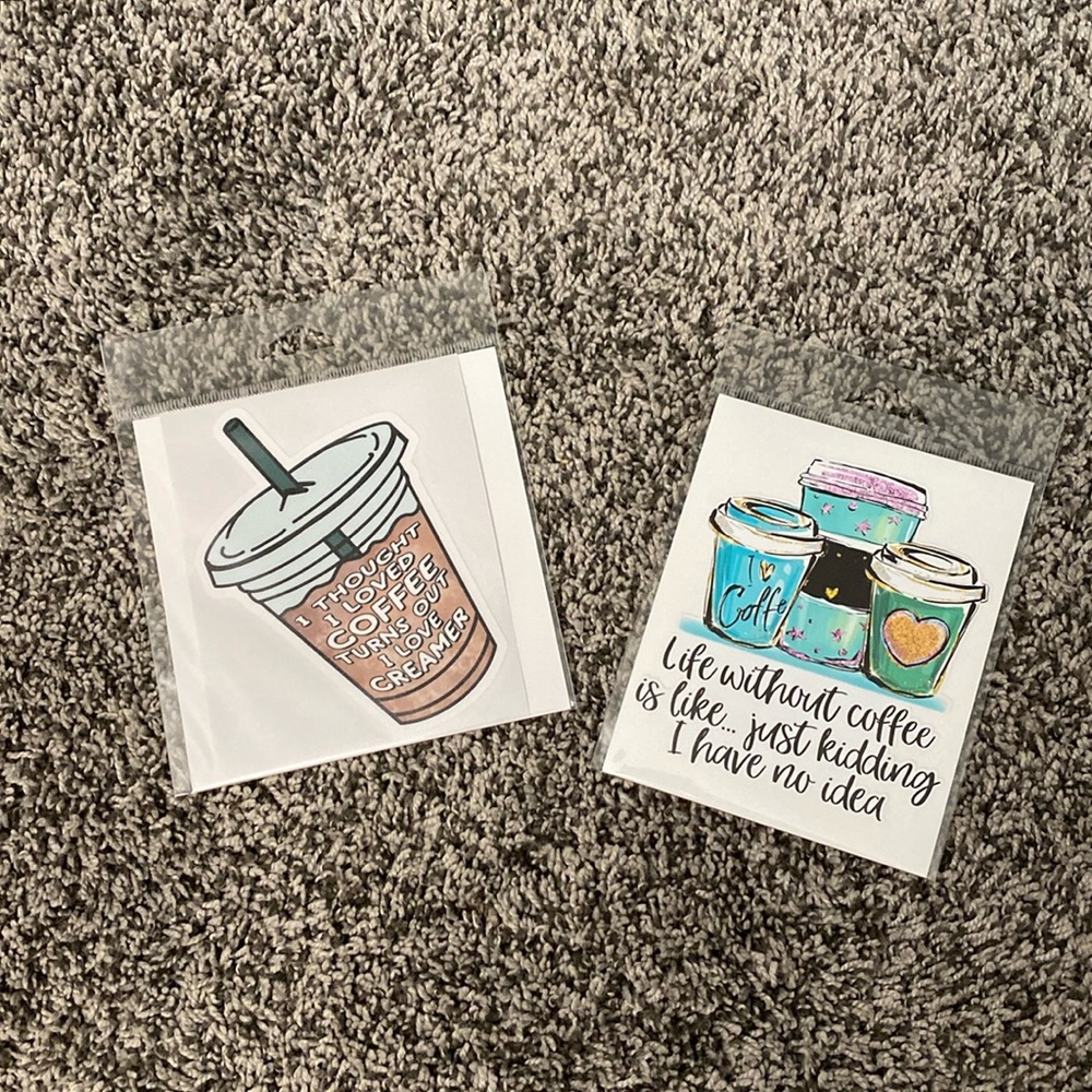 Two coffee decal stickers (for car, window, etc)